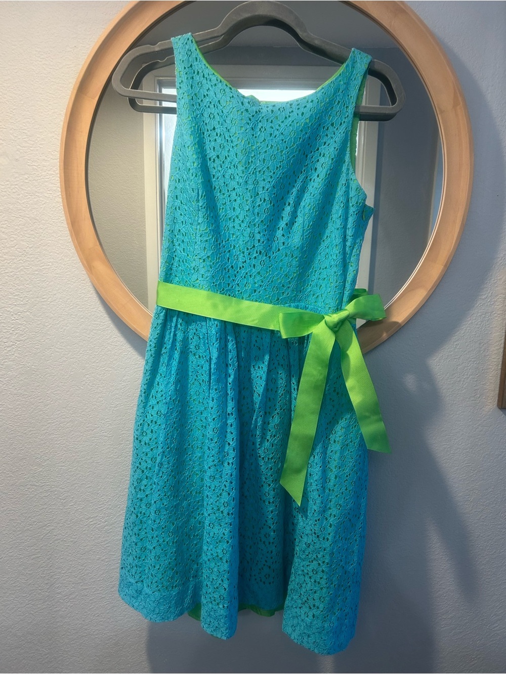 Siena Studio Turquoise Lace Dress with Lime Sash